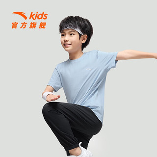 ANTA安踏儿童针织短袖衫男女童装2024夏季简约舒适透气运动短T儿童T桖 顺驰蓝-2 110cm