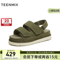 天美意(TEENMIX)女鞋厚底百搭运动户外魔术贴休闲凉鞋女 2024夏新KX005BL4预售