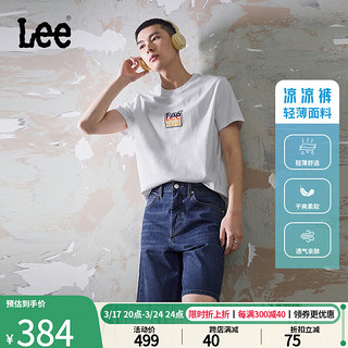 Lee24春夏903宽松直筒中蓝色轻薄男牛仔短裤凉凉裤潮流 中蓝色 28