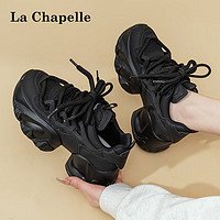 拉夏贝尔女鞋运动鞋老爹鞋四季可穿春季户外跑鞋厚底增高运动鞋子女 LA-7822黑色 35