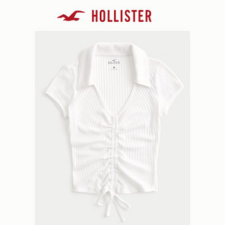 HOLLISTER24春夏辣妹罗纹束紧修身Polo衫短袖 女 358222-1 白色 M (165/92A)