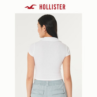 HOLLISTER24春夏辣妹罗纹束紧修身Polo衫短袖 女 358222-1 白色 M (165/92A)