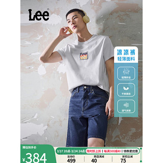 Lee24春夏903宽松直筒中蓝色轻薄男牛仔短裤凉凉裤潮流 中蓝色 33