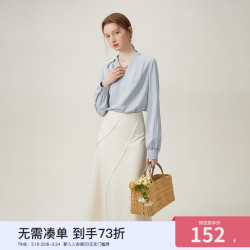 范思蓝恩 正肩可拆卸珍珠链V领设计感上衣24FS11358 冰川蓝 S