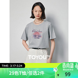 TOYOUTH 初语 多款多色纯棉t恤女2024年夏季新款图案印花圆领短袖上衣 花灰日出GT421804 M