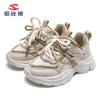 哈比熊（HOBIBEAR）女童鞋网面运动鞋2024春秋儿童鞋子小女孩春季休闲透气老爹鞋 单层 GS8213卡其 30码 鞋内长19.3cm