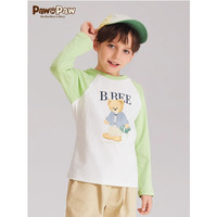 PawinPaw卡通小熊童装24春夏男女童长袖撞色长袖T恤插肩袖打底衫 Green绿色/40 090