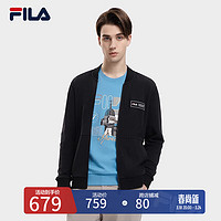 移动端：FILA 斐乐 官方男装长袖外套秋季时尚休闲棒球领针织上衣男装 正黑色-BK 170/92A/M