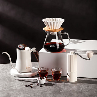 Bincoo 手冲咖啡壶套装手磨咖啡机家用手冲咖啡器具礼盒装 白月月光手冲咖啡 9件套 700ml