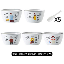 尚行知是 景德镇陶瓷亲子碗分称呼碗碟家庭套装-爸妈爷奶宝5个小勺