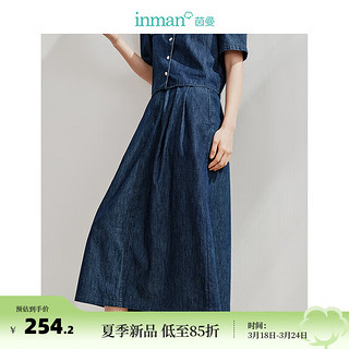 INMAN 茵曼 100%纯棉牛仔半身裙2024夏季女装小众复古洗水宽松A字裙子 牛仔蓝 M