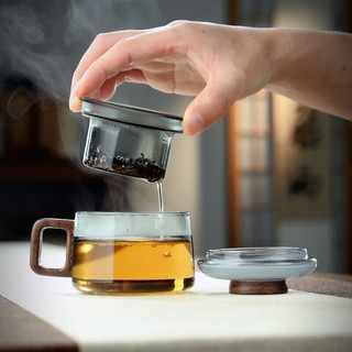 全度高硼硅耐高温办公杯茶杯烟灰色杯子简约带过滤茶水分离玻璃杯迷你 祥云墩墩杯烟灰色 200ml 1只