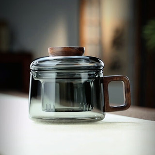 全度高硼硅耐高温办公杯茶杯烟灰色杯子简约带过滤茶水分离玻璃杯迷你 祥云墩墩杯烟灰色 200ml 1只