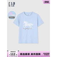 Gap女童2024春季亮片纯棉圆领短袖T恤儿童柔软亲肤上衣890400 蓝色 130cm(S)亚洲尺码