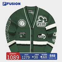 FILA FUSION斐乐潮牌织外套女2024夏季休闲撞色V领毛衣开衫 莫迪绿-GN 185/100A/XXXL