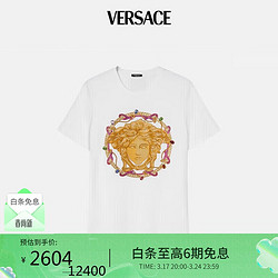 VERSACE 范思哲 女士美杜莎刺绣棉质T恤白色金色38  礼物