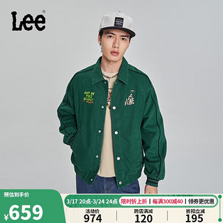 Lee 23秋冬舒适绿色运动感牛仔棒球外套男 绿色 S
