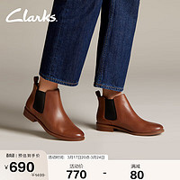 Clarks 其乐 女鞋Taylor Shine复古英伦短靴切尔西靴小方跟圆头踝靴 棕褐色261186314 37.5