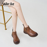 Walker Shop 奥卡索 切尔西靴女秋冬英伦时尚百搭中跟短靴E135339 浅咖色 40