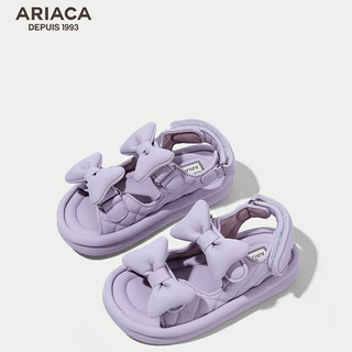 Ariaca艾芮苏女童凉鞋2024夏季小女孩蝴蝶结公主鞋露趾儿童鞋 紫色 32码 脚长19.1-19.6
