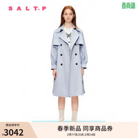 诗篇SALT.P可颜2024春翻领系带镂空蝙蝠袖设计感醋酸风衣 蓝色 40
