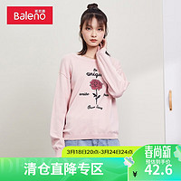 Baleno 班尼路 秋冬毛衣女印花直筒潮流上衣甜美圆领套头长袖学生落肩针织衫 95K S