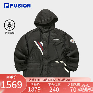 FILA FUSION x FACETASM斐乐潮牌棉服男2024春季宽松连帽外套 优雅黑-BK 180/100A/XL