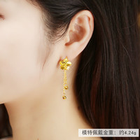 黄金流苏长款金耳环女足金9999闪耀小花耳钩耳饰金首饰