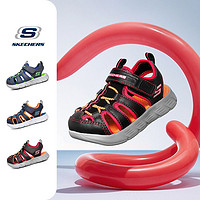 SKECHERS 斯凯奇 2020春季新款男童休闲魔术贴包头护脚凉鞋97814N 炭灰色/宝蓝色 22