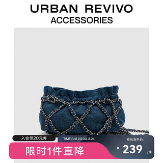 URBAN REVIVO女士经典复古链条牛仔单肩包UAWB30158 中灰蓝