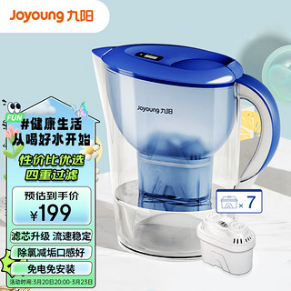 Joyoung 九阳 过滤净水器 家用滤水壶 净水壶（一壶7芯 ） 3.5L(蓝色）四重过滤 智能换芯提醒 JYW-B05E