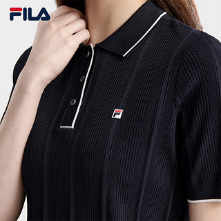 FILA 斐乐织衫女简约时尚休闲通勤POLO领短袖上衣