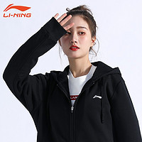 LI-NING 李宁 外套女士连帽卫衣运动服上衣休闲ins慵懒风大码宽松针织开衫春秋 黑色  连帽 L