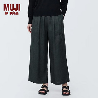 无印良品（MUJI） 女式 麻 宽版裤 裤子女款夏季款长裤休闲裤阔腿裤 BE1SKC4S 黑色 XL(165/74A)