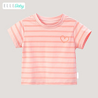ELLE BABY儿童T恤条纹棉透气幼中大童夏装T恤短袖上衣 粉色条纹 125码