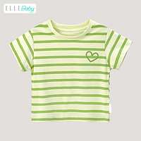 ELLE BABY儿童T恤条纹棉透气幼中大童夏装T恤短袖上衣 绿色条纹 100码