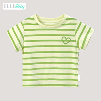 ELLE BABY 纯棉透气 绿色条纹 100码 儿童T恤