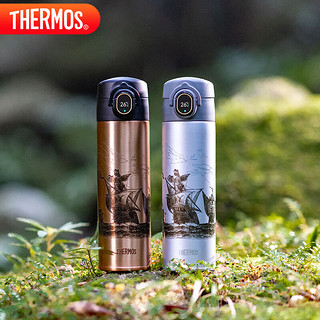 膳魔师（THERMOS）智能保温杯弹盖款470ml大容量男女士水杯子TEEA-470S BRG (Navi) 扶光金 470ml