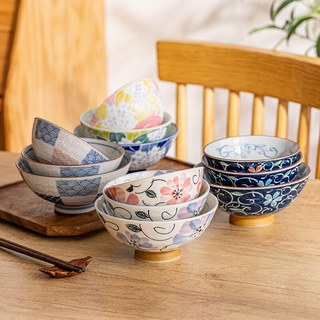 千代源华火碗花草陶瓷碗 小号中号大号家用亲子碗 日式饭碗面碗 浮雕绣球5.5英寸碗 大号1个