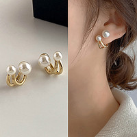 YaoYiZun一款两戴珍珠耳环女轻奢高级感耳钉小众925银耳饰 双C珍珠耳环