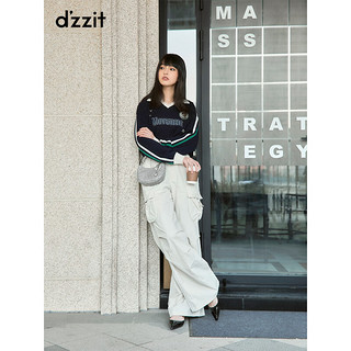 DZZIT地素运动休闲长裤2024春季深蓝色松紧抽绳拉链腰头设计 米白色 XS