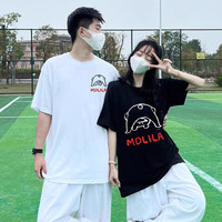 MDlila装夏季短袖t恤套装一男一女休闲宽松衣服款半袖班服 白色男款+黑色女款 男L+女L