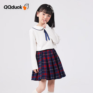 可可鸭（QQ DUCK）童装女童套装儿童学院JK风polo衫百褶裙套装春季衣服 (学院套装)白色 110CM