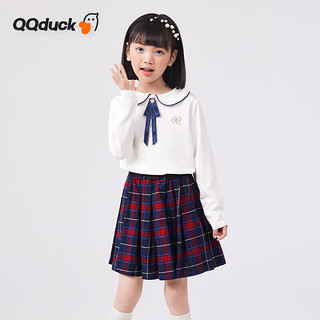 可可鸭（QQ DUCK）童装女童套装儿童学院JK风polo衫百褶裙套装春季衣服 (学院套装)白色 110CM