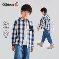 可可鸭（QQ DUCK）童装儿童衬衫男童格子衬衣大童外套学生青少年衣服蓝白格；120