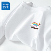 真维斯童装女童t恤短袖2024纯棉女大童夏季薄款上衣儿童洋气夏装衣服潮 【100%纯棉短袖】白/J彩虹云K 140