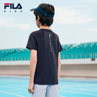 FILA 斐乐 童装儿童透气上衣2024夏季中大童男女童短袖运动T恤 传奇蓝-NV 150cm