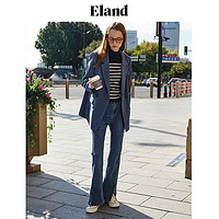 E·LAND 衣恋 Eland衣恋针织T恤衫女条纹修身七分袖针织衫气质甜美风春秋打底衫