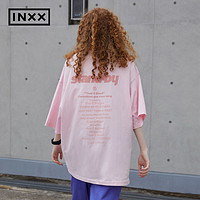 INXX 英克斯 Standby 潮牌短袖宽松T恤粉色字母印花圆领上衣男女同款