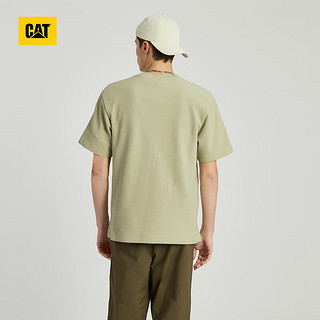 CAT卡特24春夏男户外男装微落肩Logo顺色绣花短袖T恤 卡其绿色 S